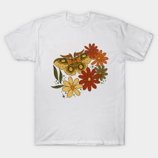 Green Boho Moth and Flowers T-Shirt